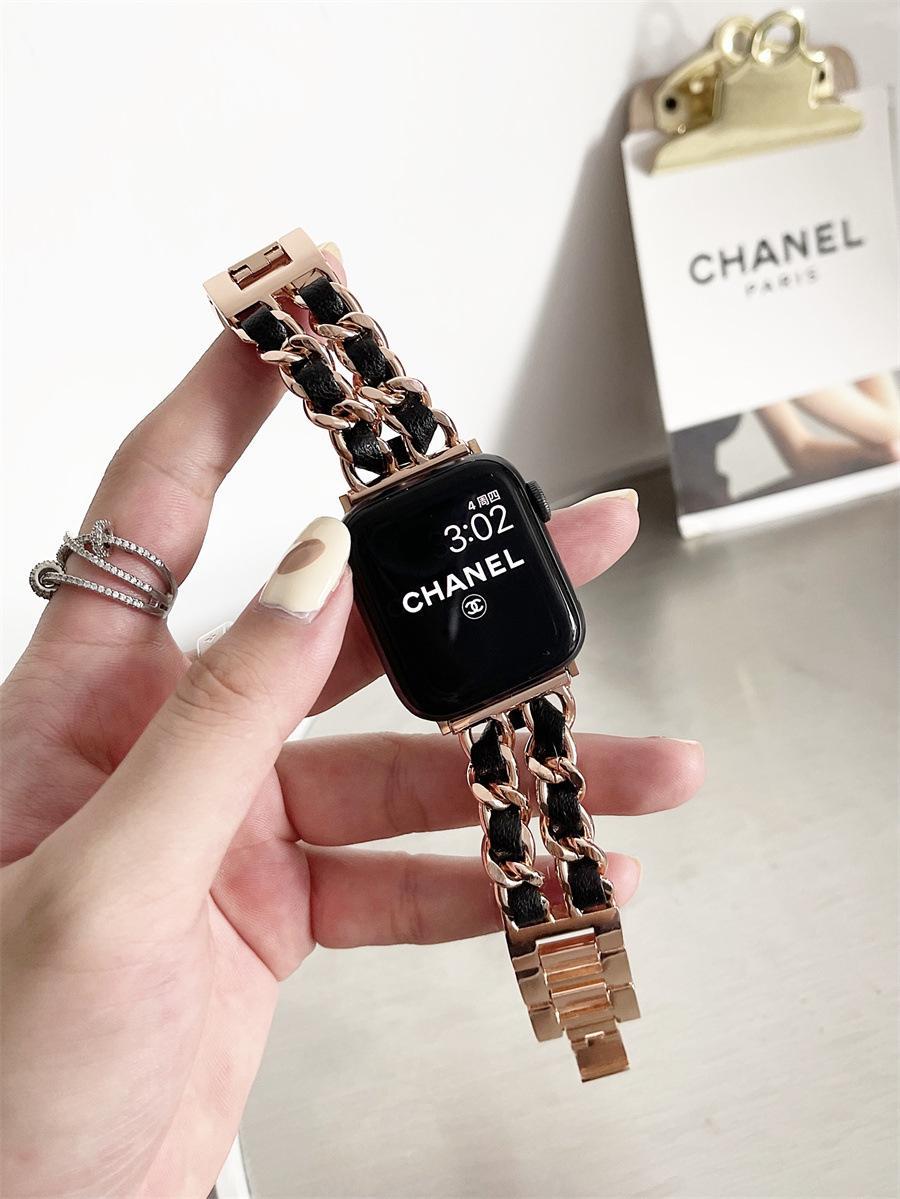 Leather and Metal Designer Strap for Apple Watch Series 8