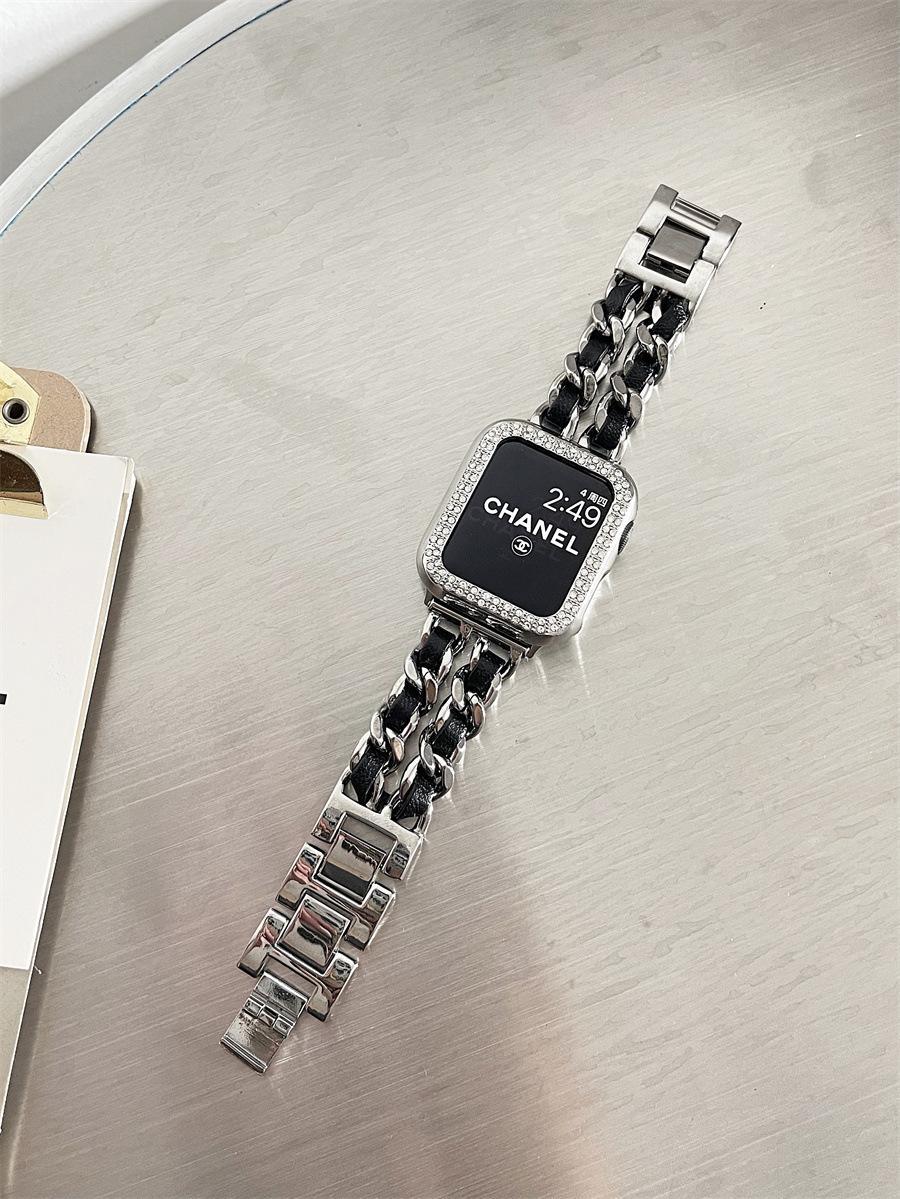 Leather and Metal Designer Strap for Apple Watch Series 8