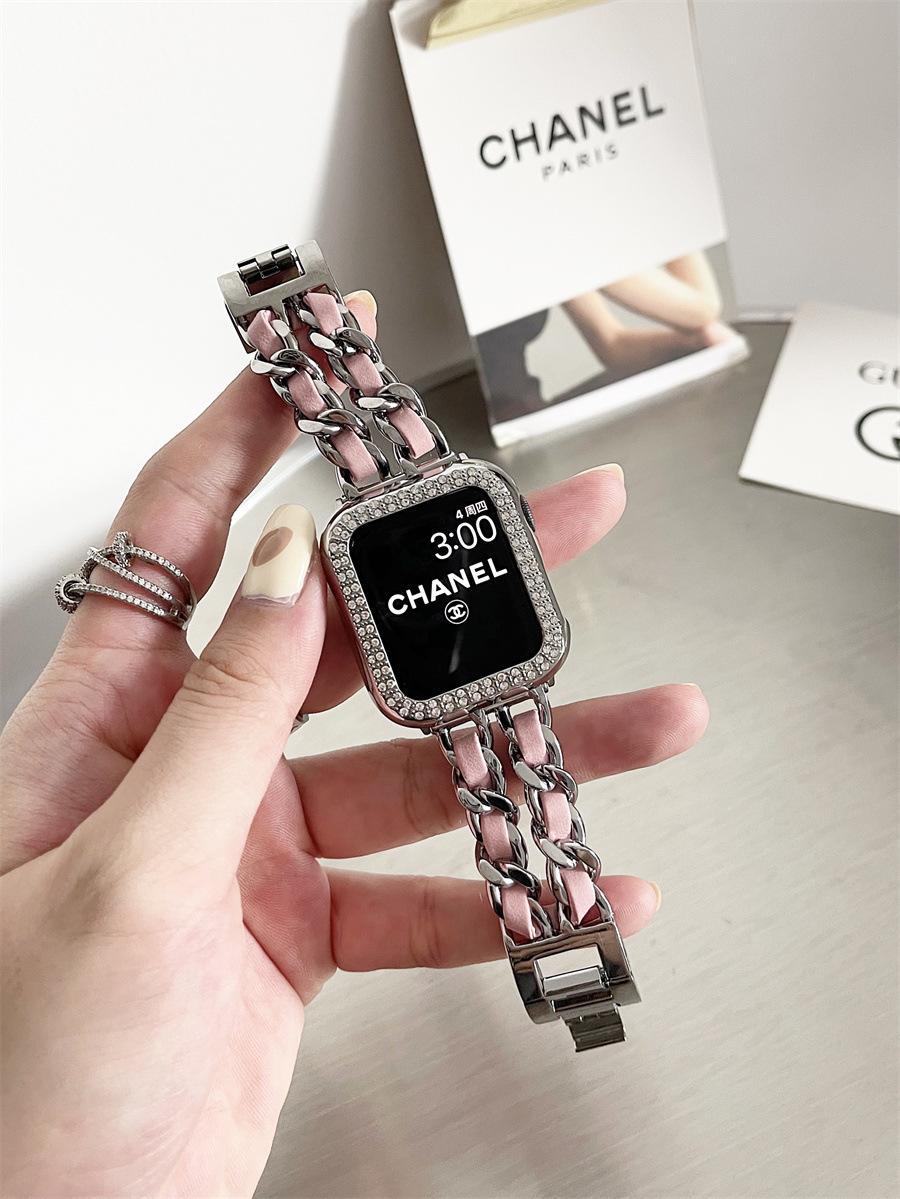 Leather and Metal Designer Strap for Apple Watch Series 8